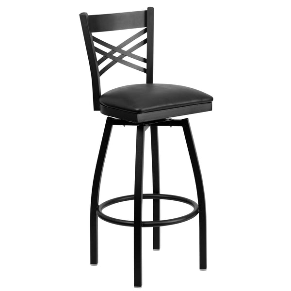 Black Vinyl Seat/Black Metal Frame |#| Black inchXinch Back Swivel Metal Barstool - Black Vinyl Seat