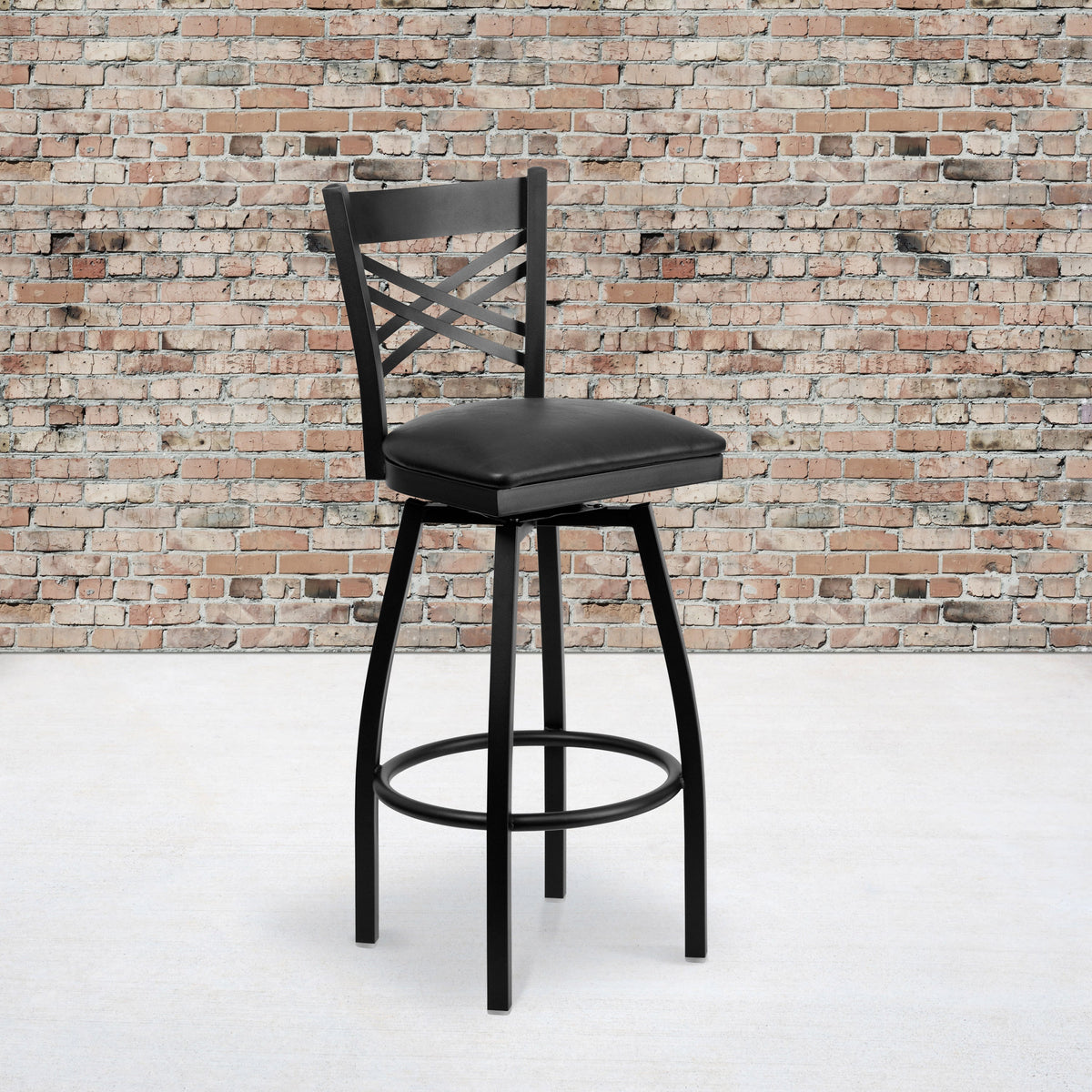 Black Vinyl Seat/Black Metal Frame |#| Black inchXinch Back Swivel Metal Barstool - Black Vinyl Seat