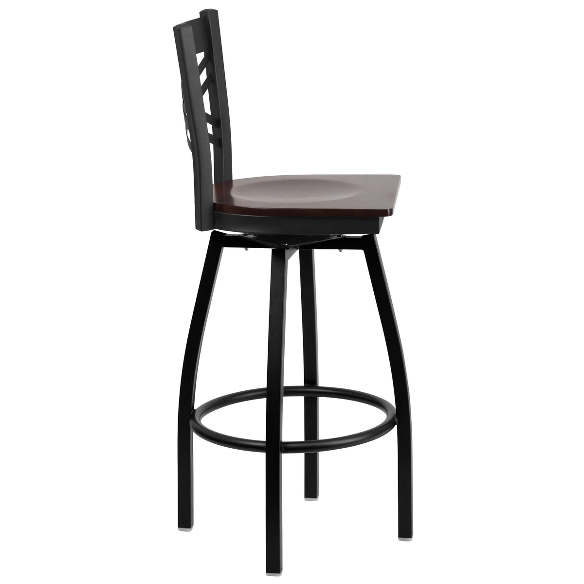 Walnut Wood Seat/Black Metal Frame |#| Black inchXinch Back Swivel Metal Barstool - Walnut Wood Seat