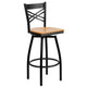 Natural Wood Seat/Black Metal Frame |#| Black inchXinch Back Swivel Metal Barstool - Natural Wood Seat