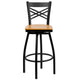 Natural Wood Seat/Black Metal Frame |#| Black inchXinch Back Swivel Metal Barstool - Natural Wood Seat