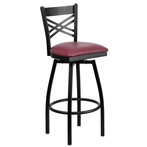 Burgundy Vinyl Seat/Black Metal Frame |#| Black inchXinch Back Swivel Metal Barstool - Burgundy Vinyl Seat