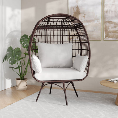 Zola Commercial Indoor/Outdoor Oversized Wicker Egg Swivel Lounge Chair with 4 Cushions for Living Room, Patio, and Backyard Use - View 2