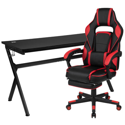 Zulu Gaming Desk and Chair Set, Ergonomic Gaming Chair with USB Massage, Slide-Out Footrest, and Detachable Headrest Pillow